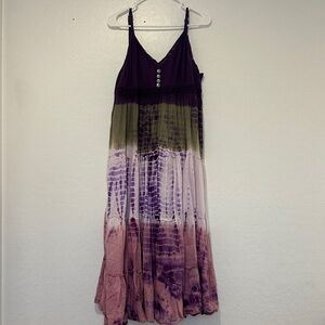 Jessica Taylor Purple Green Tie-Dye Maxi Dress Womens large strap sleeveless